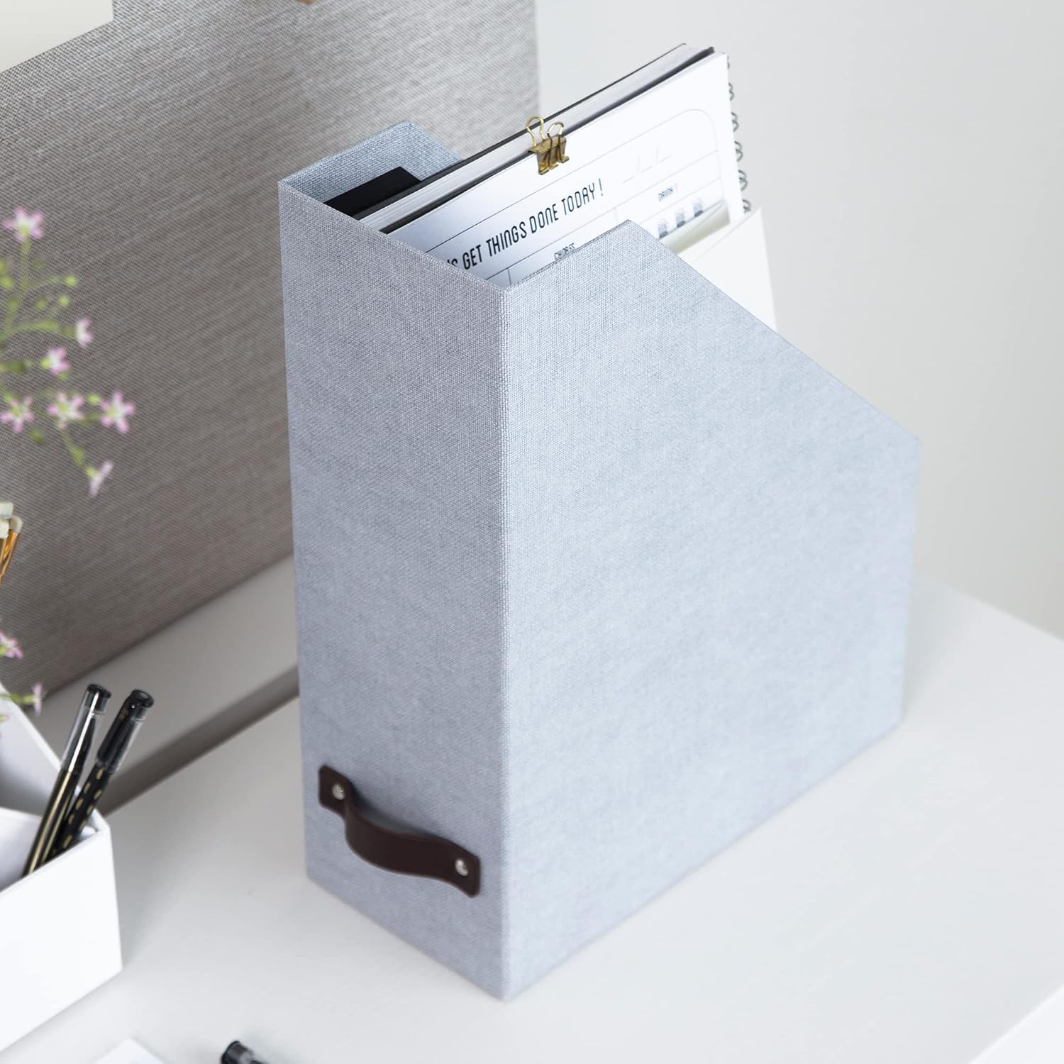 Bigso Box of Sweden Estelle Canvas Fiberboard Upright Magazine Storage Box | Magazine Holder & Organizer for Papers &