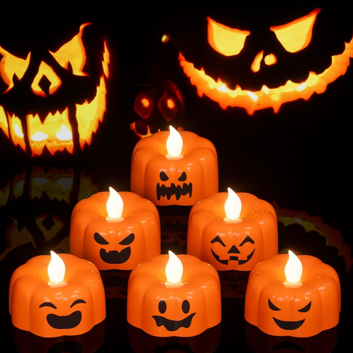 GenSwin Pumpkin Halloween Flameless Candles Battery Operated with Timer