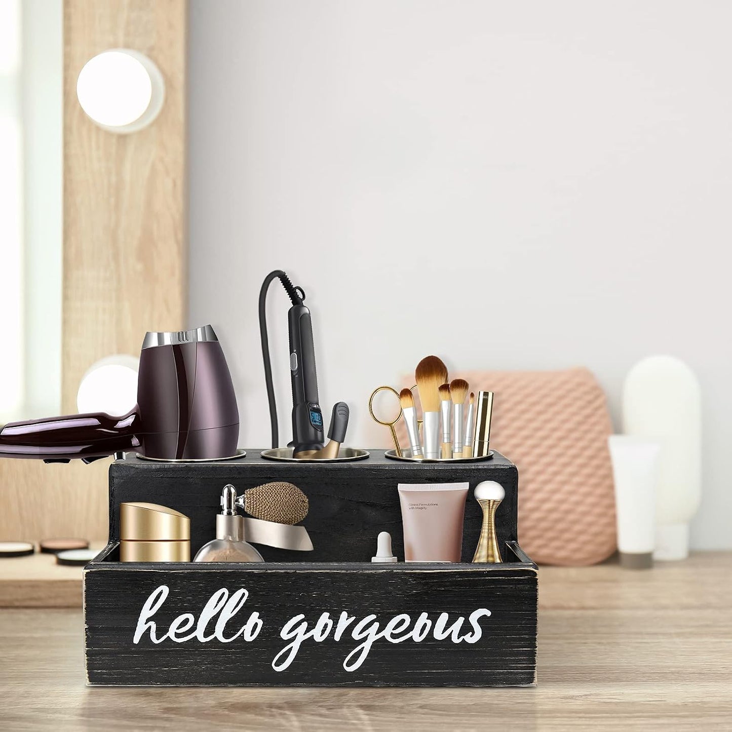 Unistyle Hair Blow Dryer Holder Black Curling Iron Holder Countertop, Hair Tools & Styling Supplies Organizer Flat