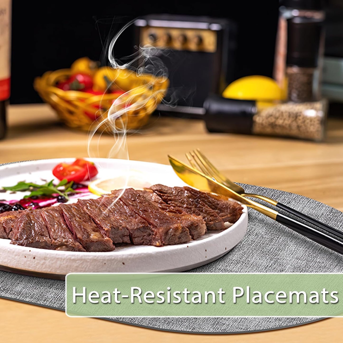 Placemats Set of 12 Washable, Heat Resistant Table Placemats Wipeable Faux Leather Oval Place Mats Non Slip, Waterproof