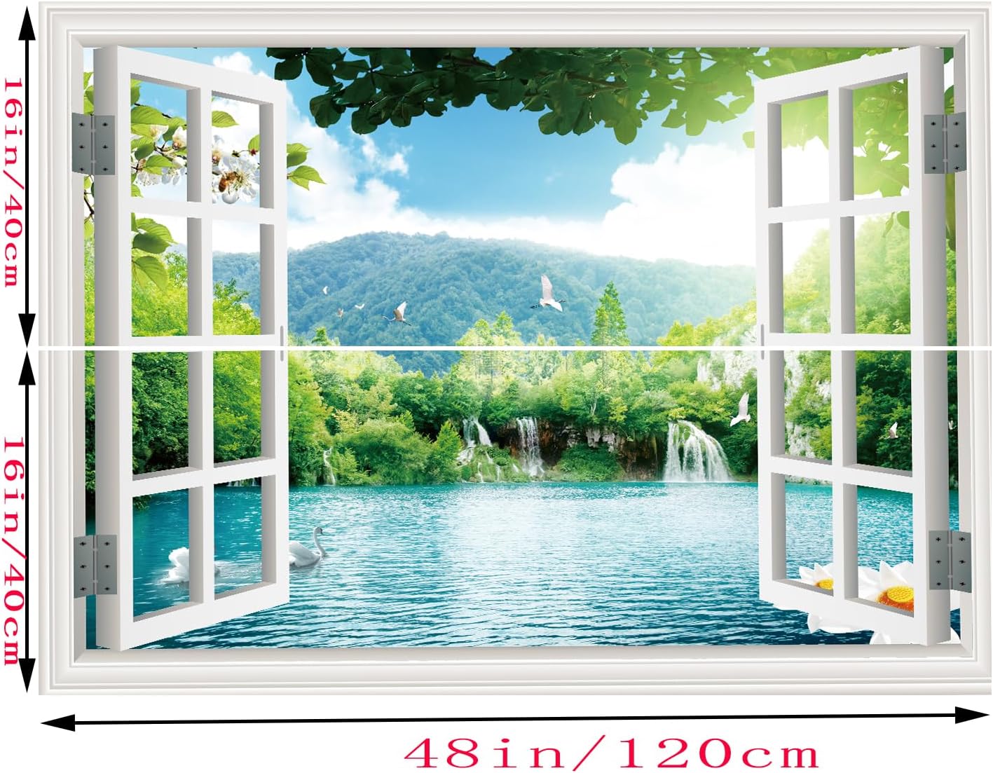 ‌ Fake Window Wall Mural -Spring Lake Landscape Peel and Stick Wall Sticker Decal / Ly-01 / 48 x 32