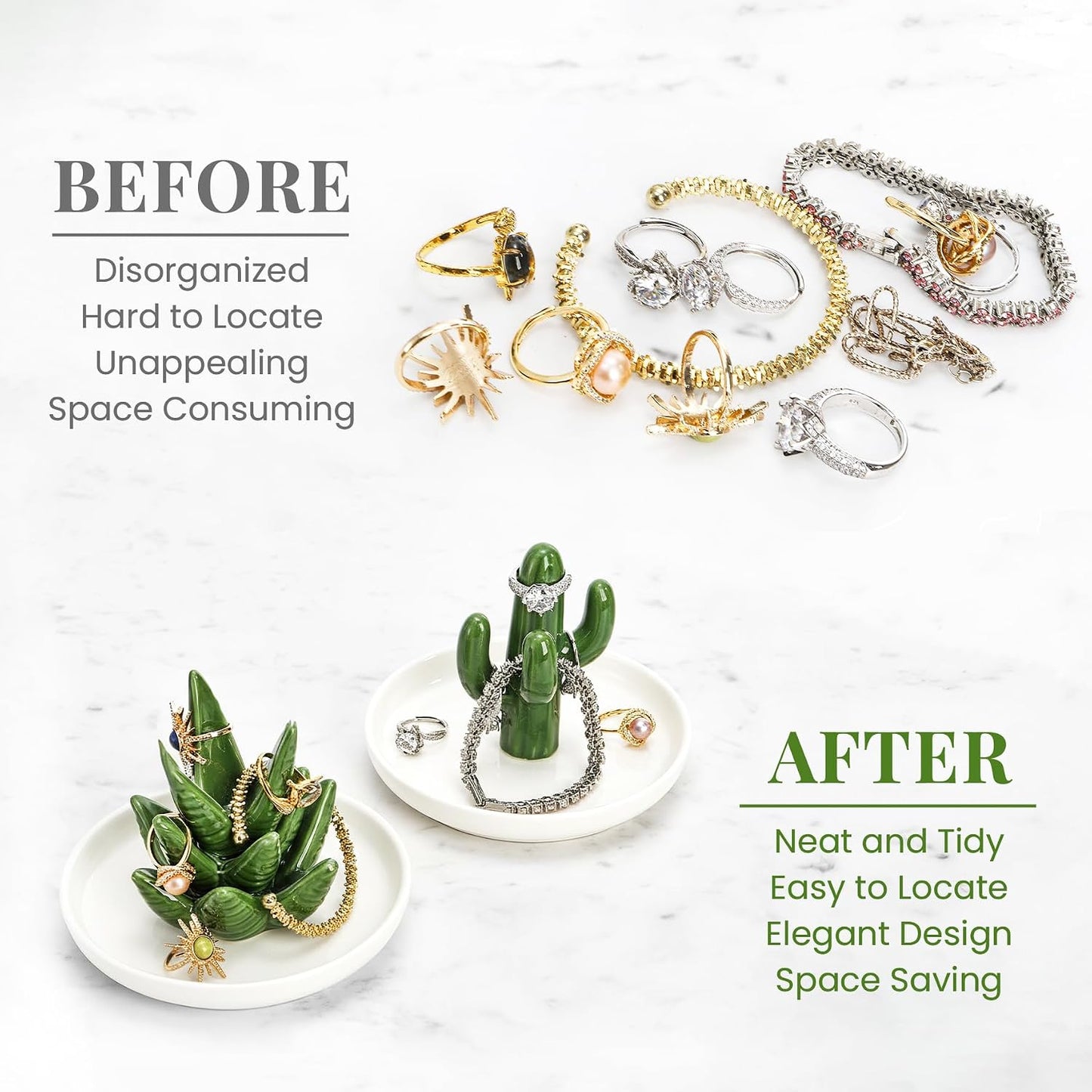 Ceramic Ring Holder Dish / Aloe & Cactus / Set of 2