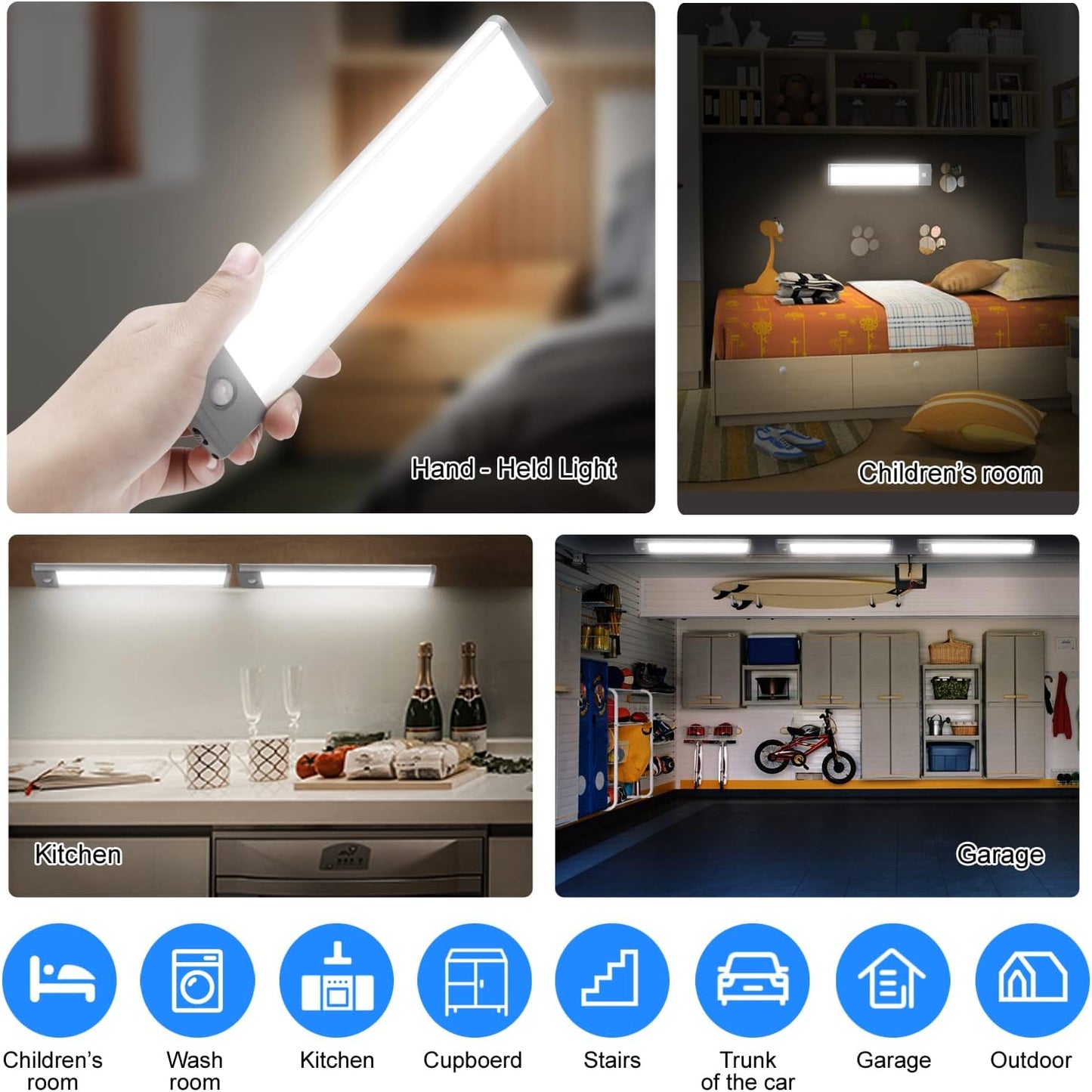 RXWLKJ 30-LED Under Cabinet Lights,USB Rechargeable Kitchen Night Light,Battery Operated Counter Closet