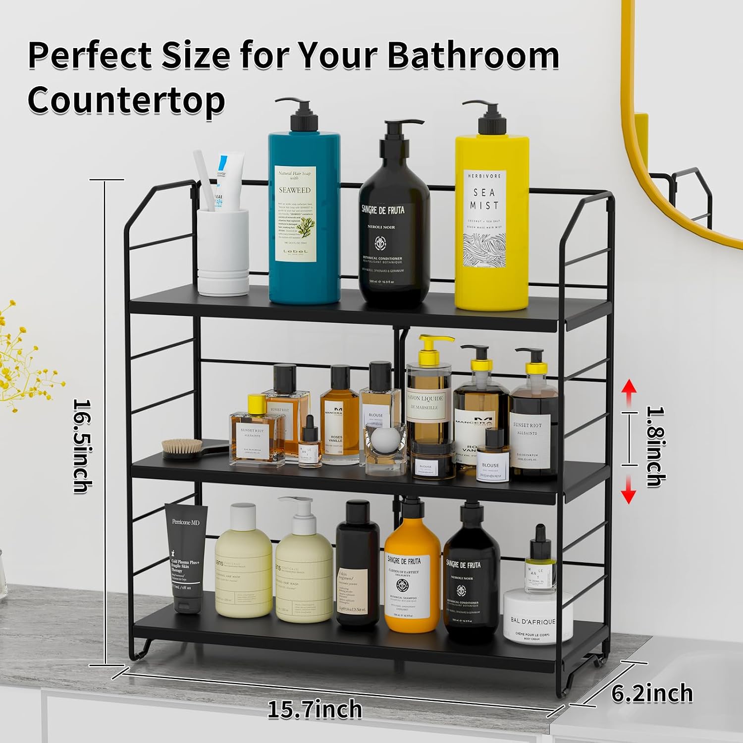BOIVSHI Bathroom Countertop Organizer, 3-Tier Bathroom Counter Organizer, 8-Levels Height Adjustable, Bathroom