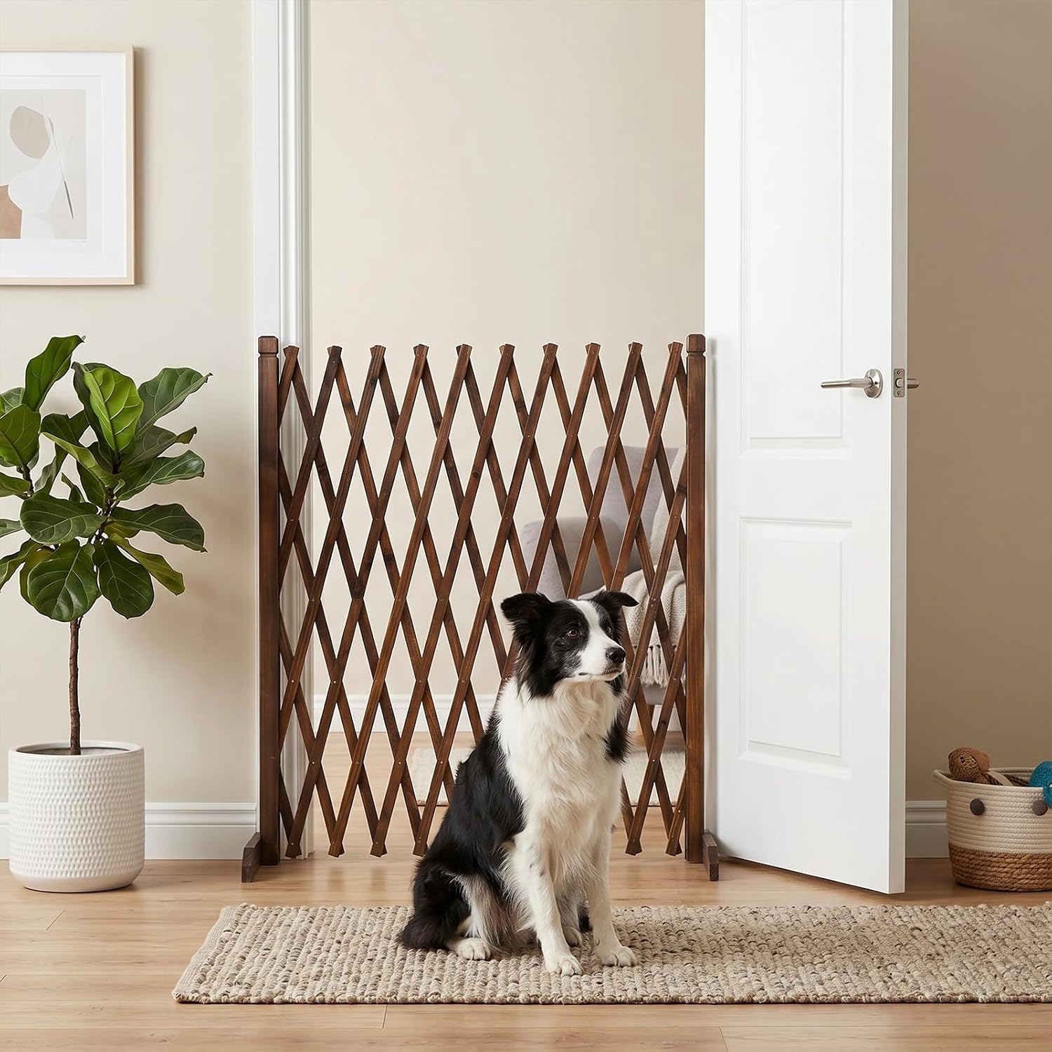 MyGift Expandable Wood Garden Trellis Freestanding Lattice Brown | Adjustable Width Design, Solid Construction, Plant