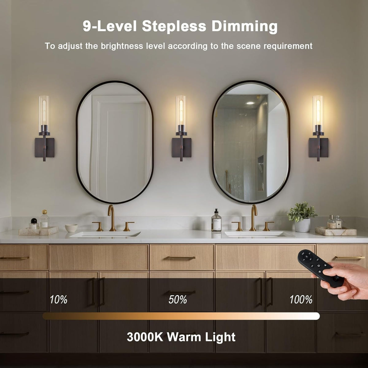Oil Rubbed Bronze Battery Operated Wall Sconces with Remote Control, Wireless Wall Sconce Set of 2, Rechargeable
