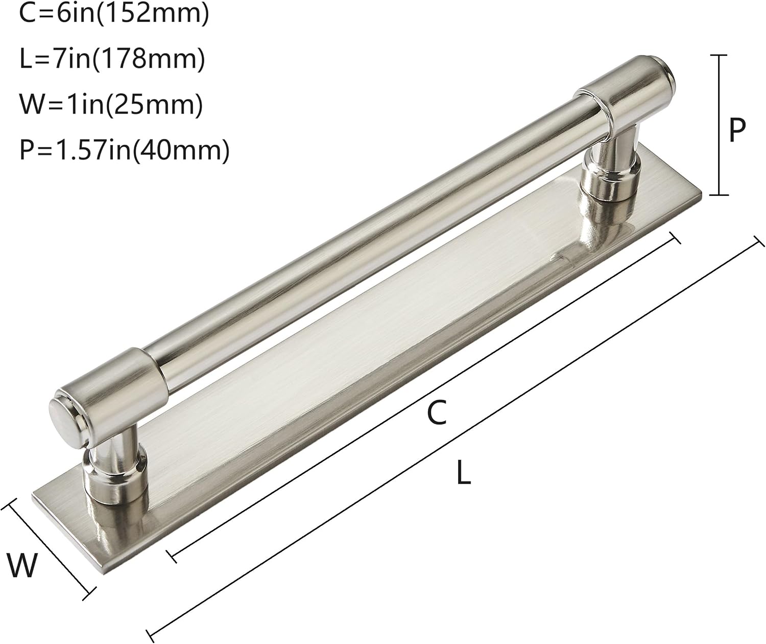 5 Pack 6 Inch（152 mm Center to Center Brushed Satin Nickel Cabinet Pull Backplate with Base Plate Zinc Solid Kitchen