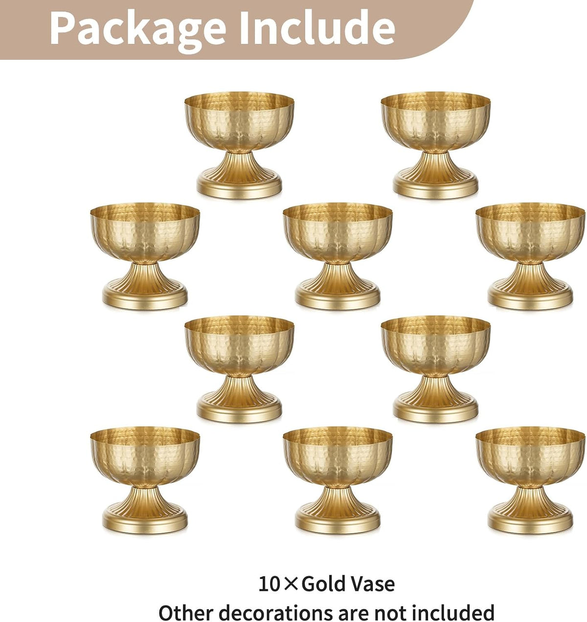 NUPTIO Gold Compote Vases for Centerpieces, Hammered, 6.3", 10 Pcs | Metal Pedestal Bowl, for Small Flowers