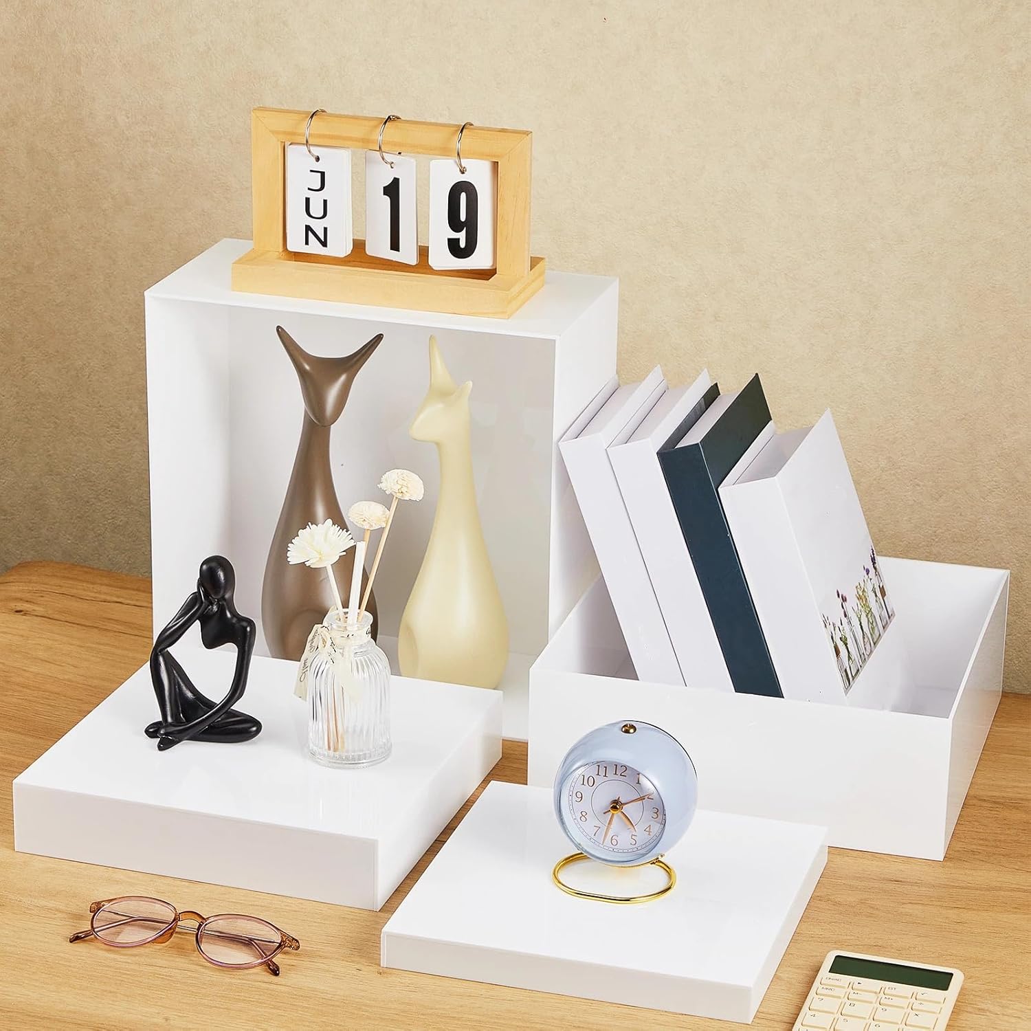Large Buffet Risers Set " Acrylic Display Box Catering / White / 6" To 12 / Square / Set of 7