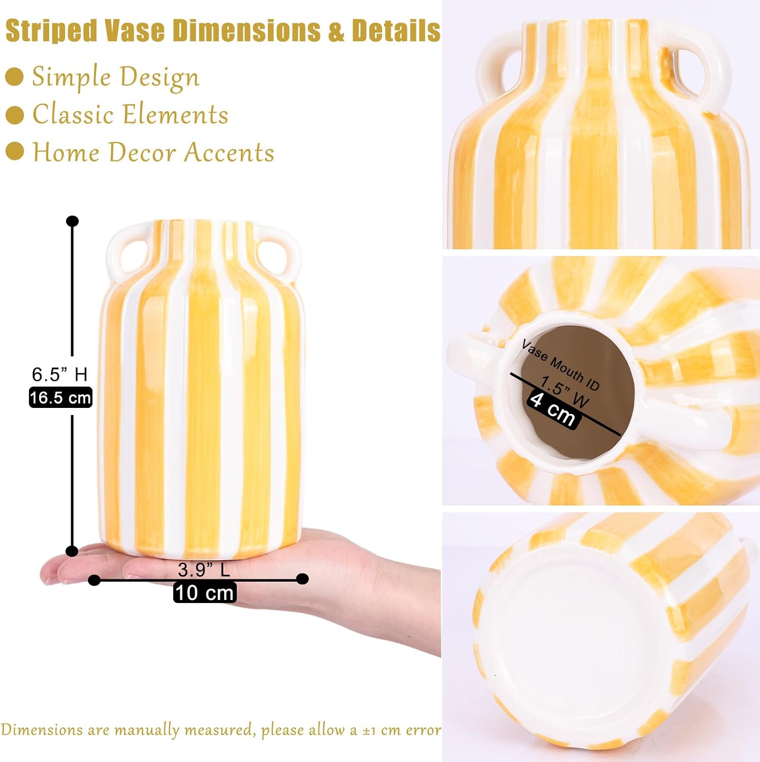 Ceramic Striped Checkered Vase / Yellow White