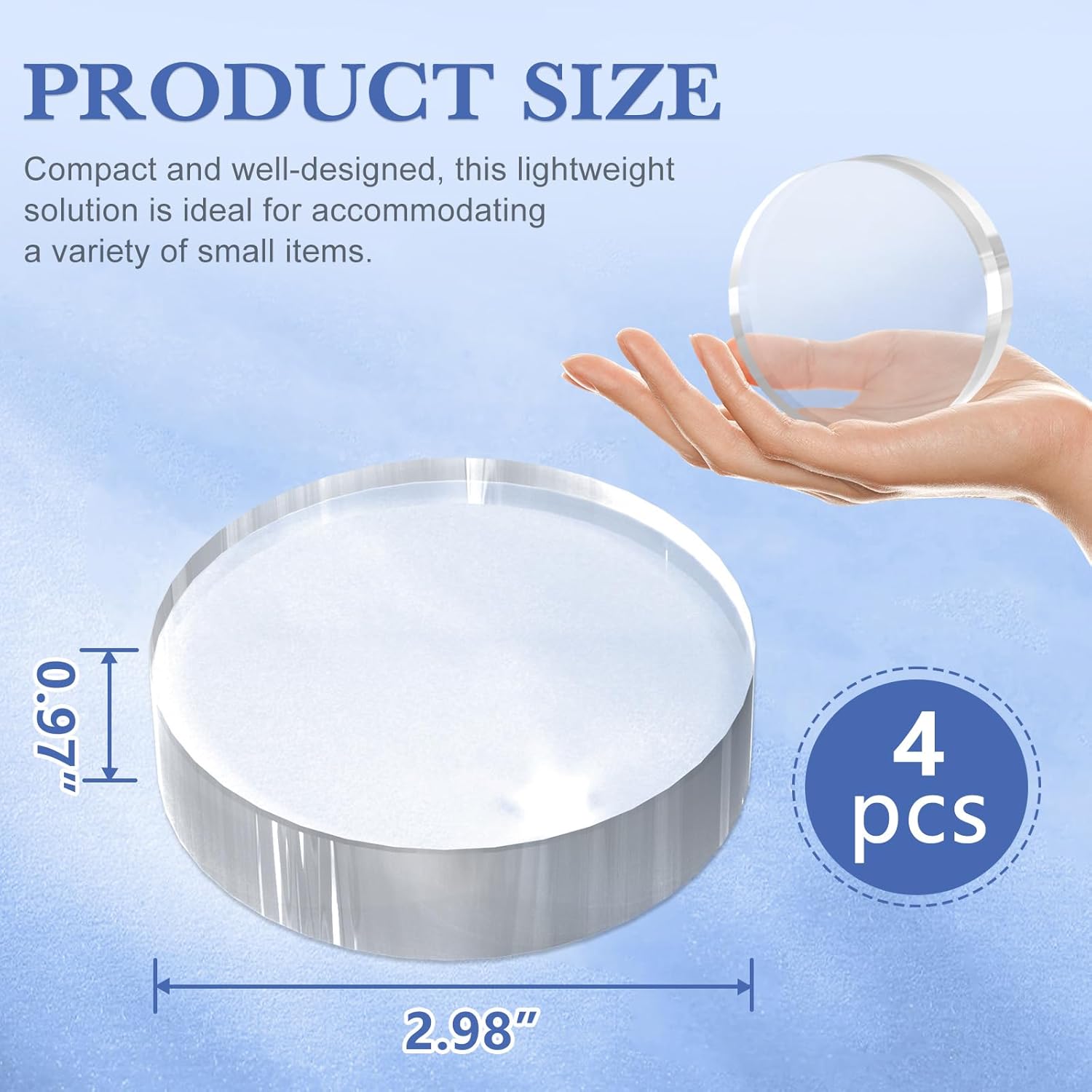 Acrylic Blocks Acrylic Base Stand for Display Block Round Riser / 3 x 3 x 1 / Clear / Set of 4