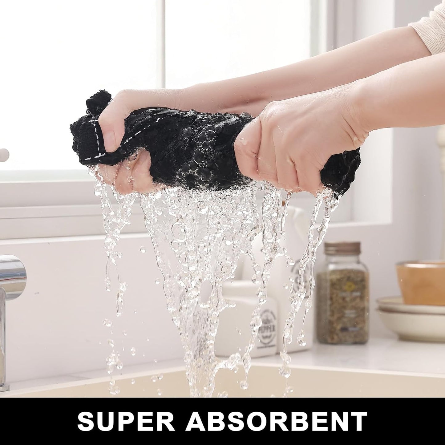 Homaxy Kitchen Towels and Dishcloths Set, Set of 12, Black | Bulk Cotton Terry Kitchen Towels, Checkered Designed, Soft