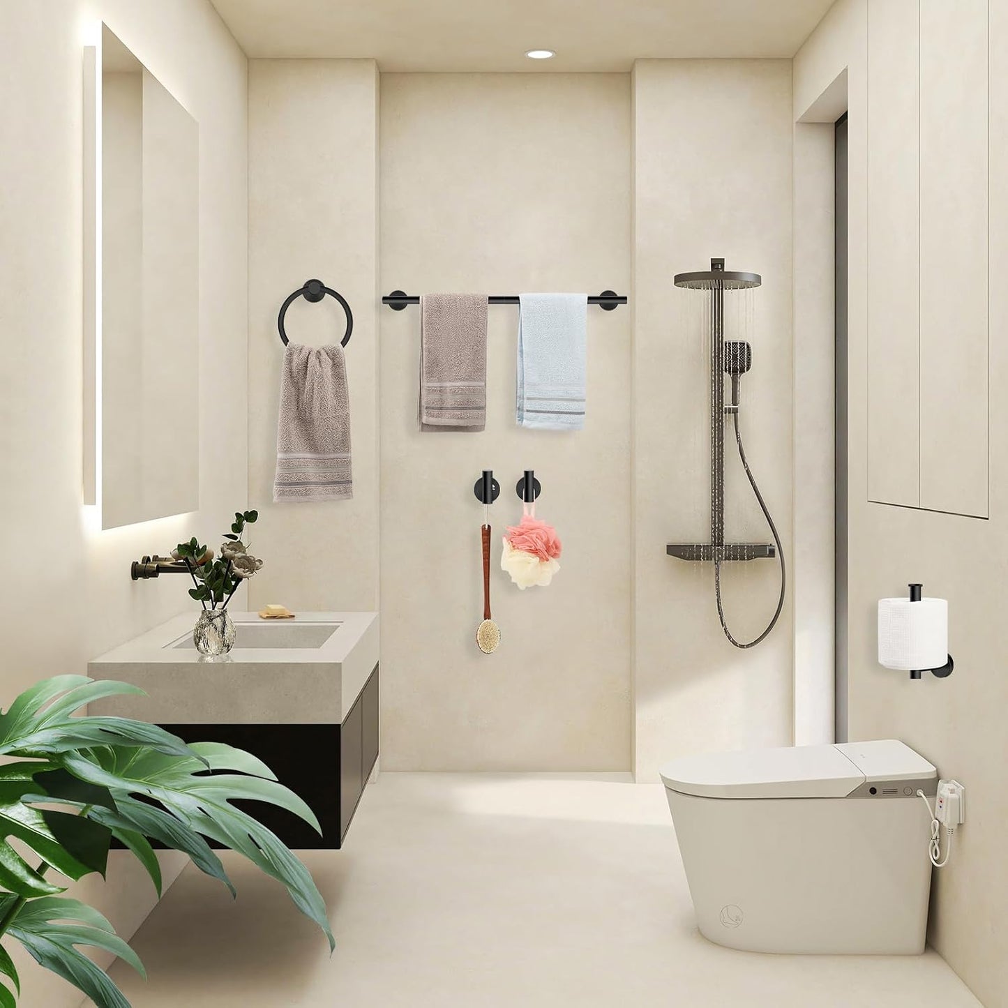 Matte Black Bathroom Hardware Set, Modern 24-Inch Towel Bar Set Wall Mounted, Towel Rack Set Black,Stainless Steel