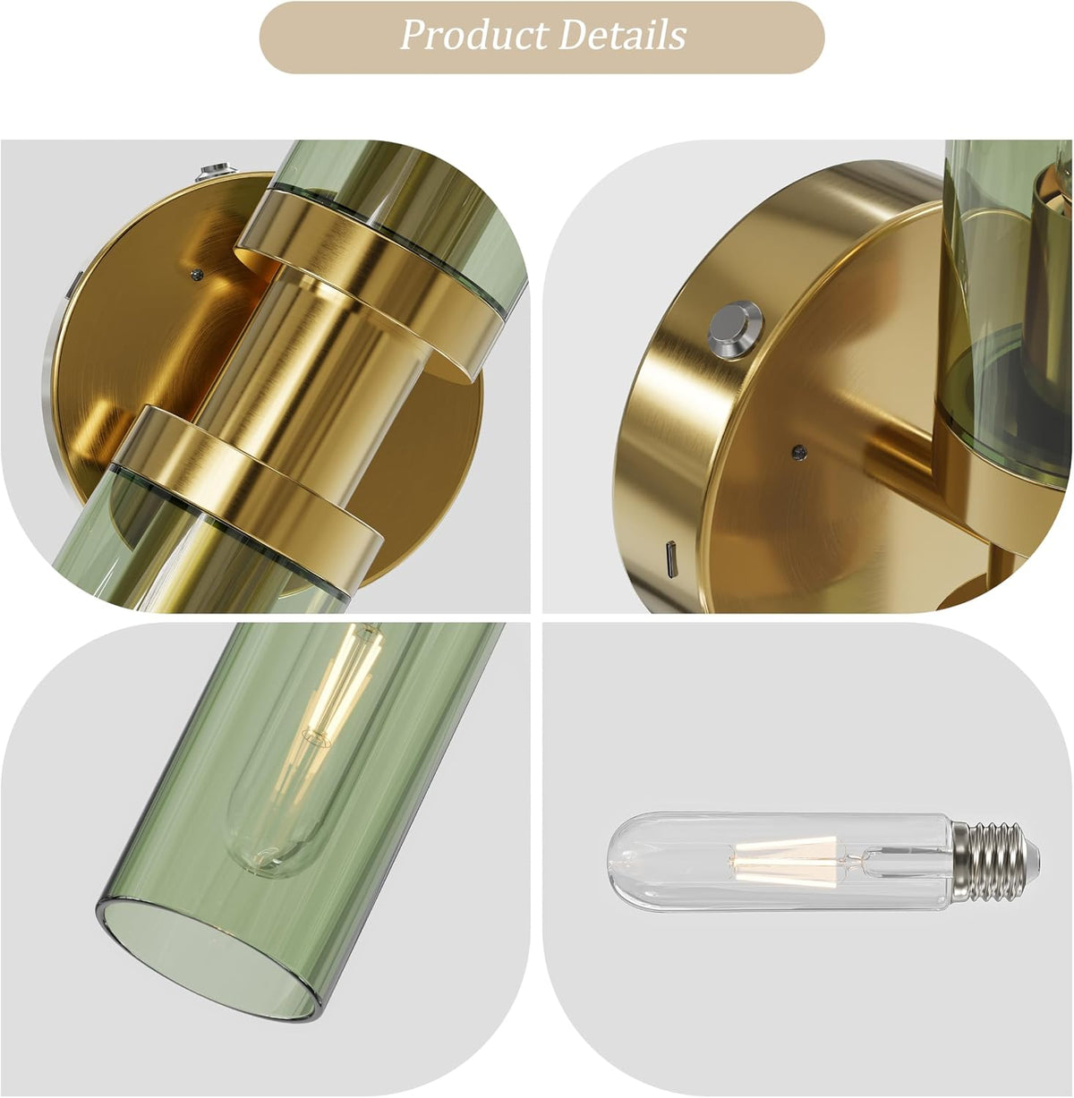 Rayogale Gold Wireless Battery Operated Wall Sconce with Remote Control | Dimmable Rechargeable Wall Lights Set of 2