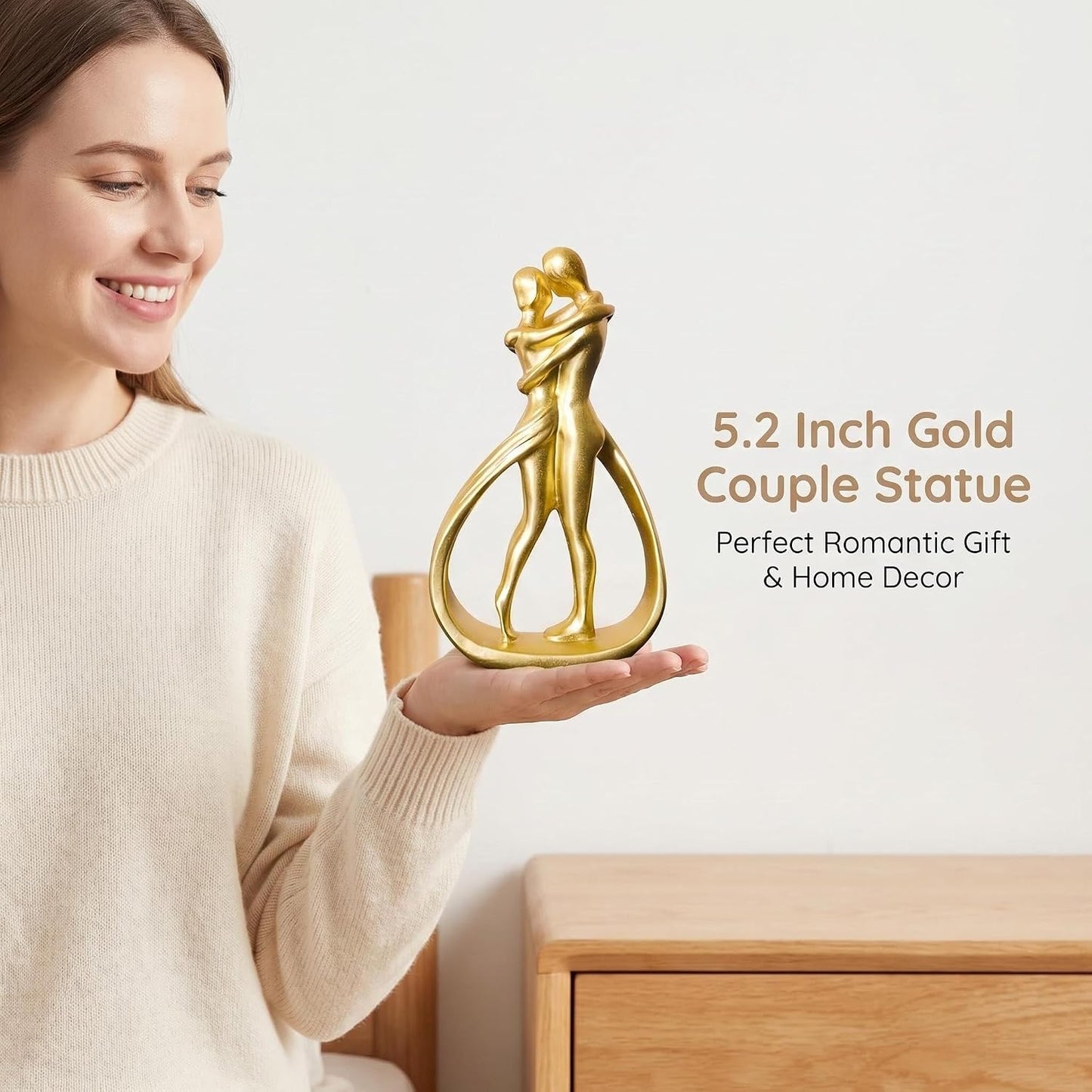 Nordic Love Couple Statue Valentine's Day Resin Golden Love / Golden Lovers Embrace / 5.2 Inch