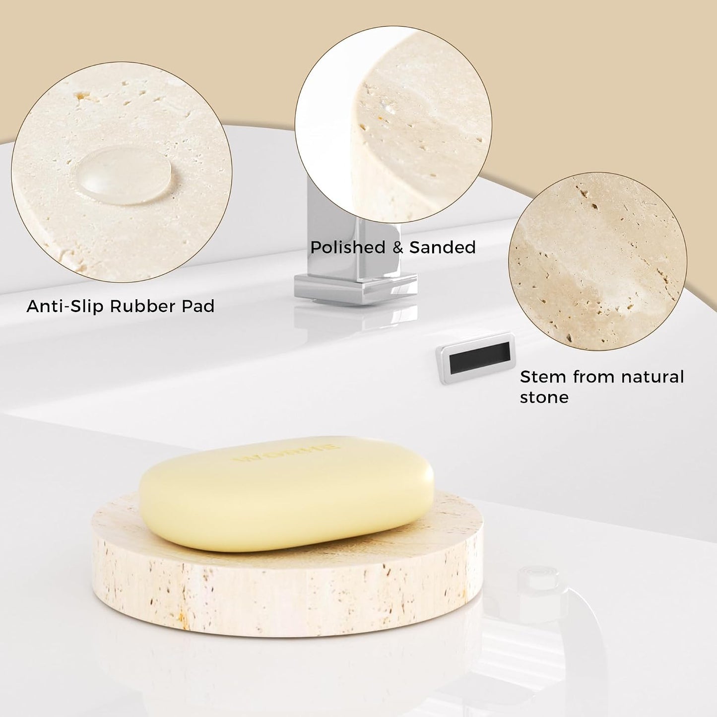 Marble Soap Dishes Natural Travertine Stone Sponge Holder / Beige