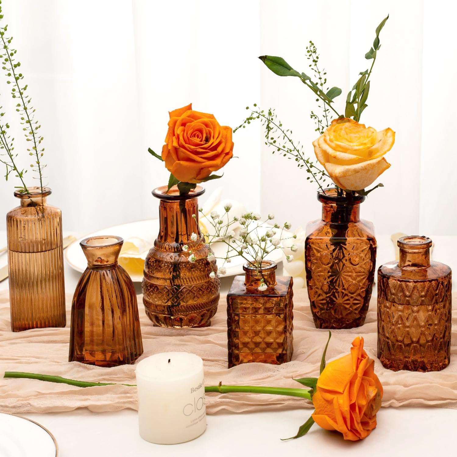 Glass Bud Vase Pcs / Amber / Clear / Set of 12