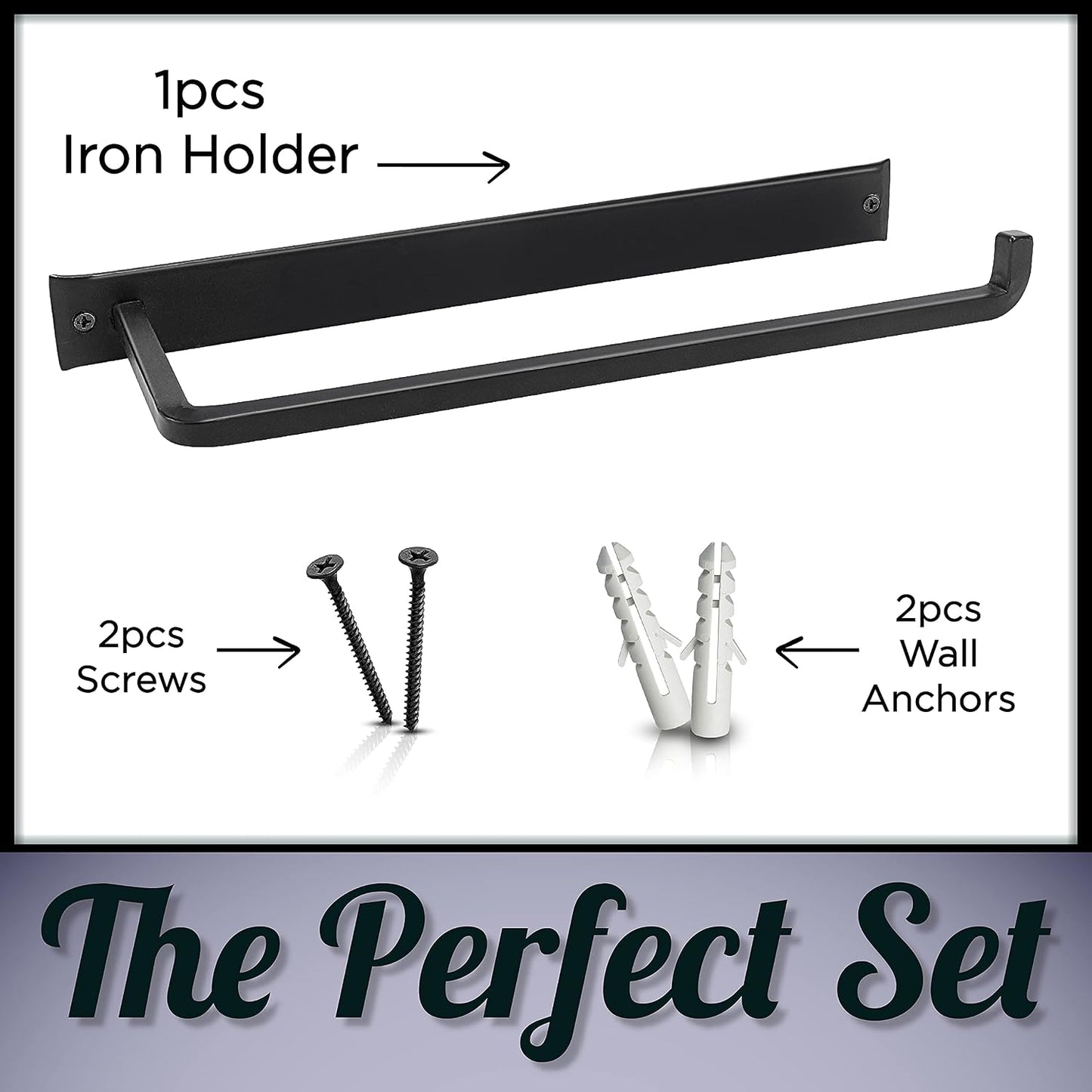 Wrought Iron Paper Towel Holder, Black, 13.7 x 4.5 x 1.5 inch | Wall mount metal paper towel rack for kitchen, sturdy
