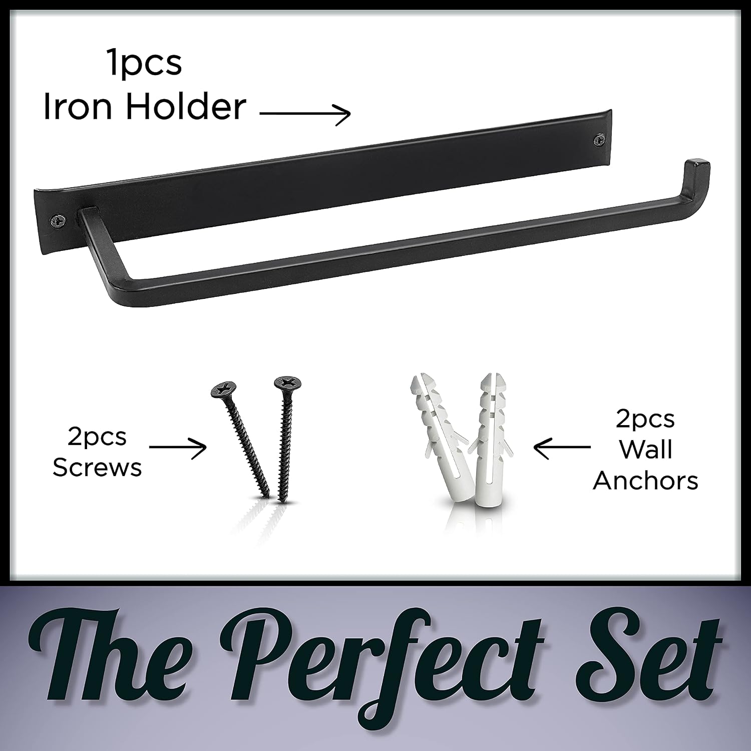 Wrought Iron Paper Towel Holder, Black, 13.7 x 4.5 x 1.5 inch | Wall mount metal paper towel rack for kitchen, sturdy