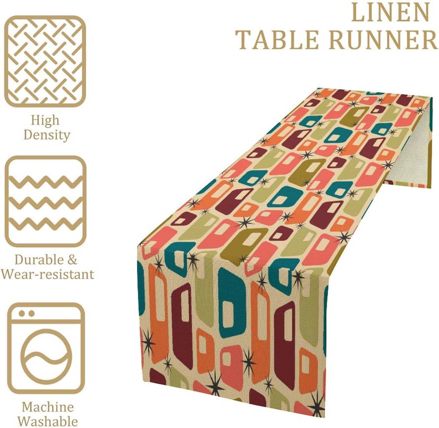 Mid Century Table Runner Treatments Geometric Minimalist Abstract Patterns Printed Linen Table Runner for Home Kitchen