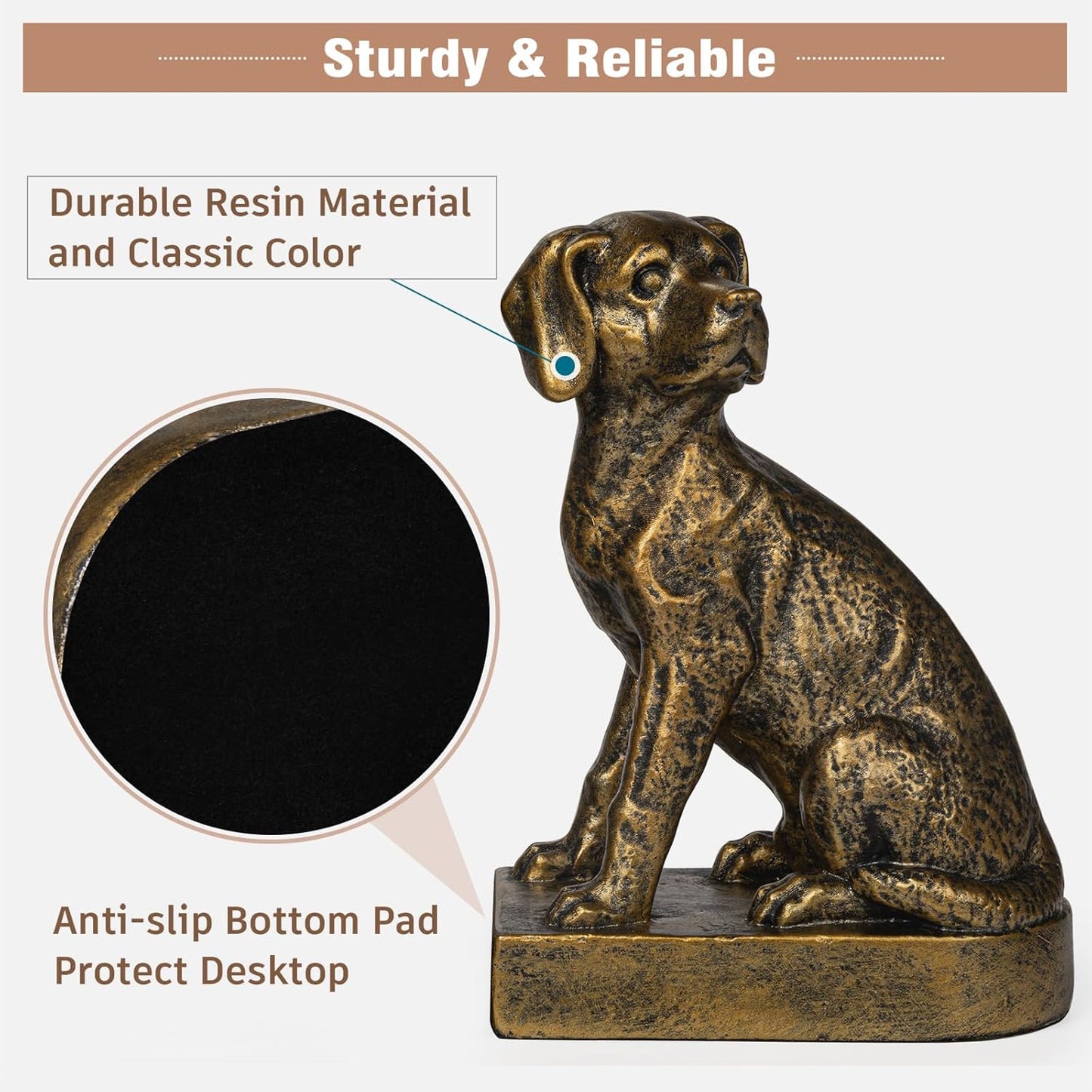 Decorative Bookends / Dog Book Ends for Heavy Books / Gold