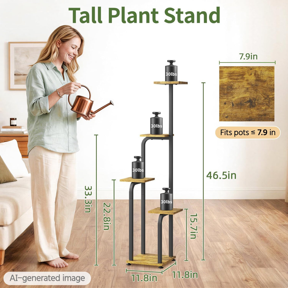 LASZOLA Plant Stand Shelf Tall for Indoor Corner Flower Rack, 5 Tier Brown | Modern Multiple Display with Wooden Tray