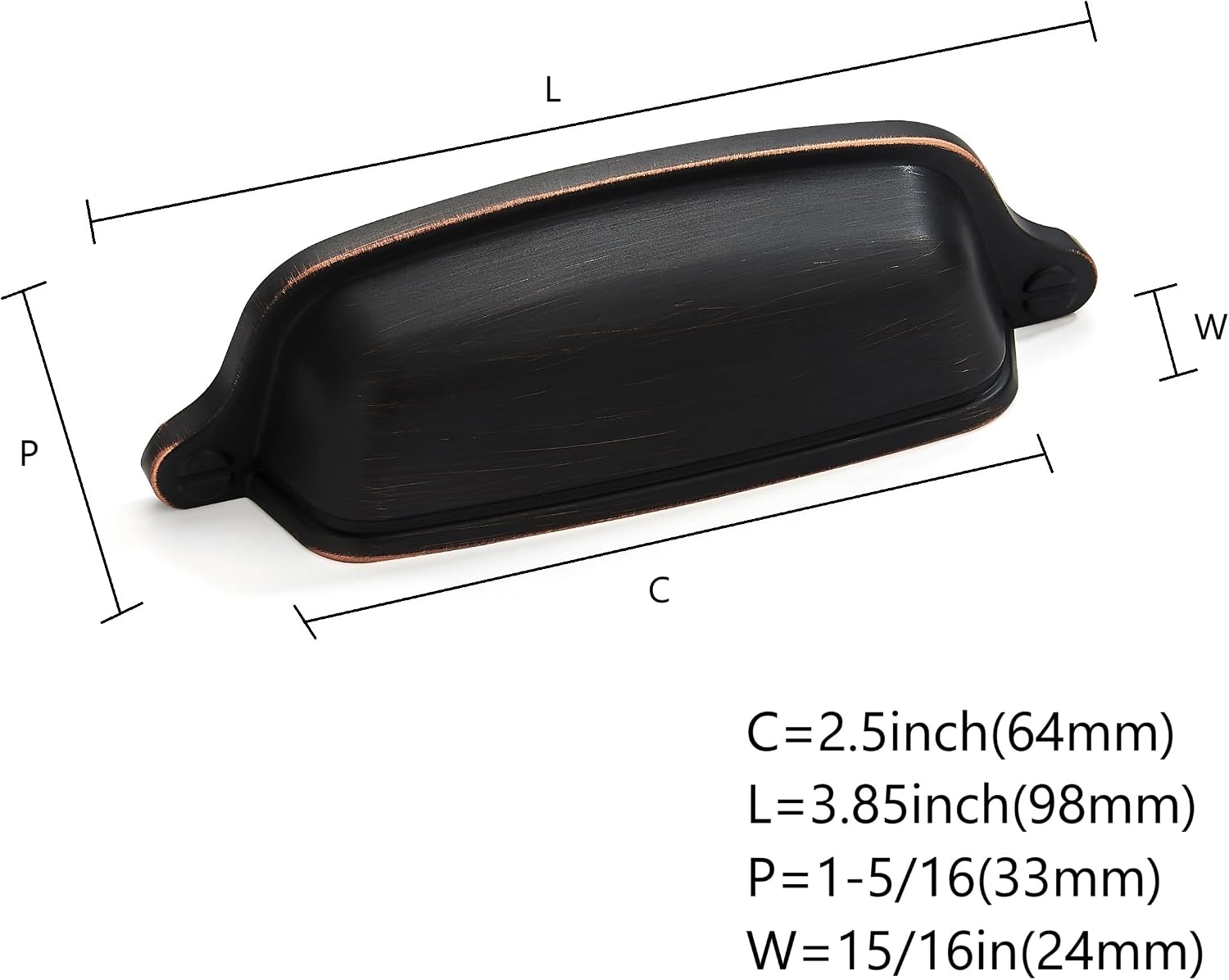 1/ Drawer Pulls Brushed Cabinet Cup / Cup Pulls 2-1/2 Inch Hole Center / Oil Rubbed Bronze / 2 Inch