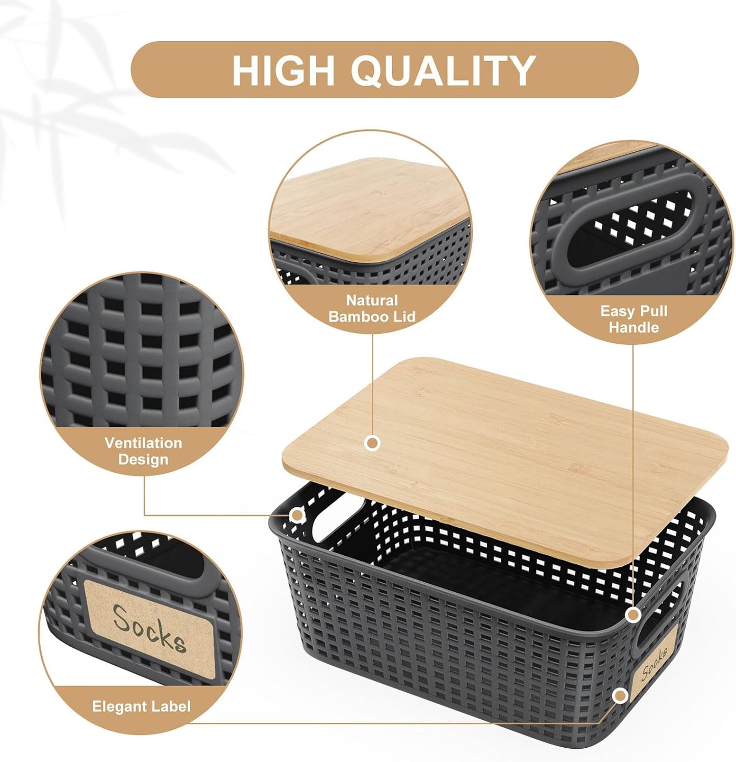 Storage Bins / Stackable Plastic Storage Basket / Gray / Set of 6