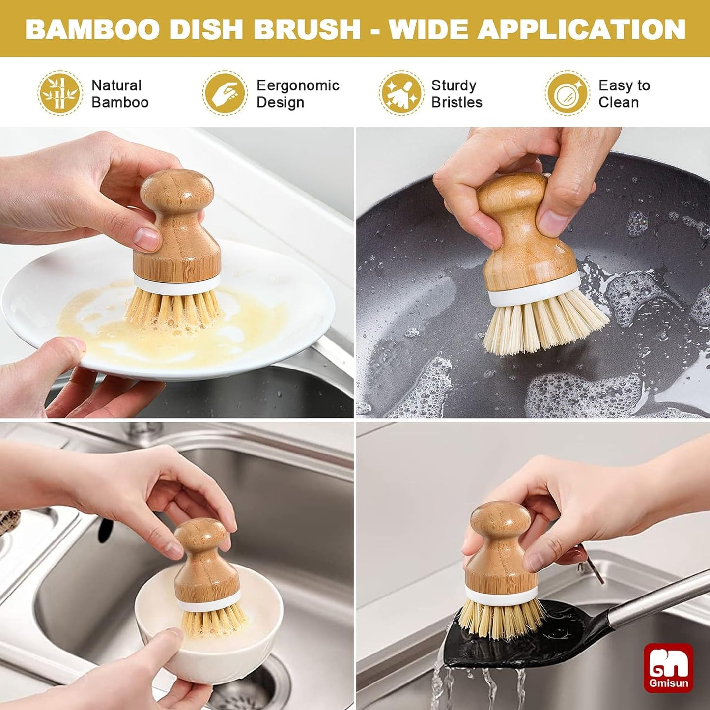 GMISUN Kitchen Soap Dispenser, 16 Oz Kitchen Dish Soap Dispenser Set with Ceramic Tray & Bamboo Brush, 2Pcs Farmhouse