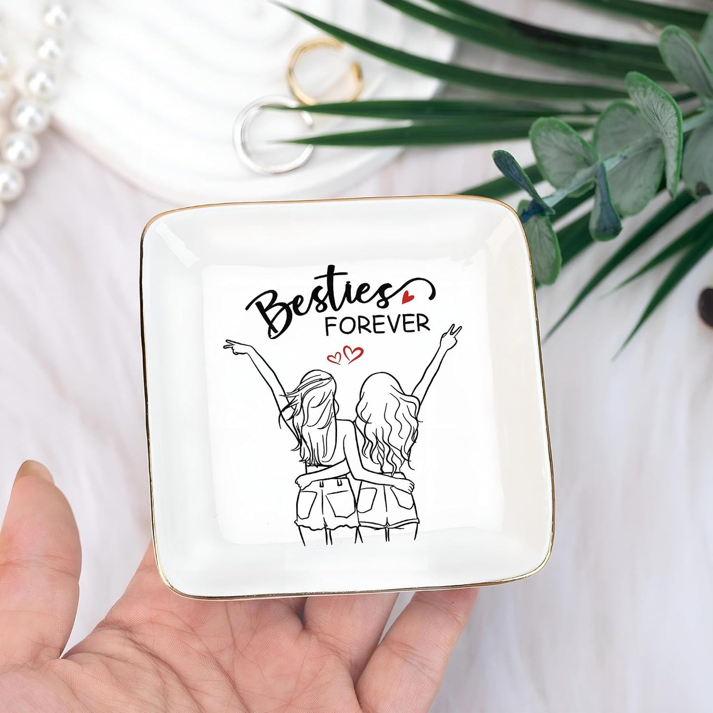 BFF 4" Ceramic Jewelry Tray / Besties Forever