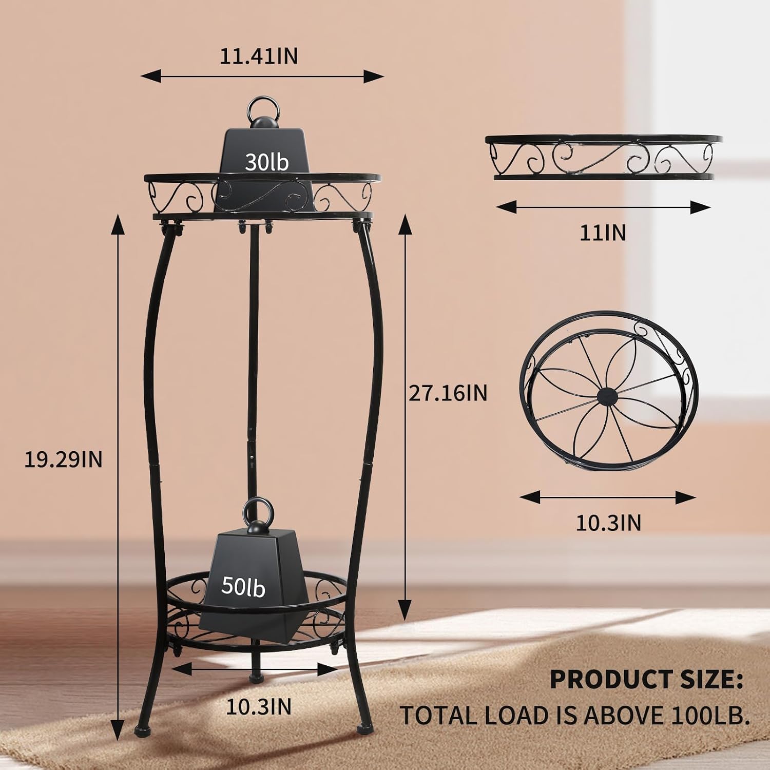 Plant Stand Indoor Outdoor 2 Tier 27" Tall Metal Potted Holder Rack Flower Pot Stand Heavy Duty Plant Shelf Rustproof