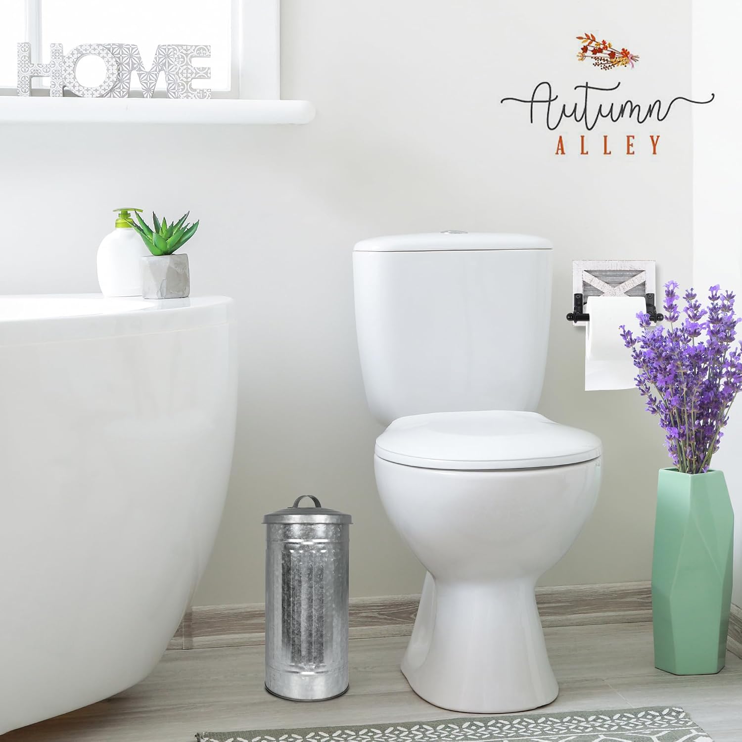 Autumn Alley Farmhouse Galvanized Metal Free Standing Toilet Paper Holder Organizer Stand Canister with Lid – Fits 3
