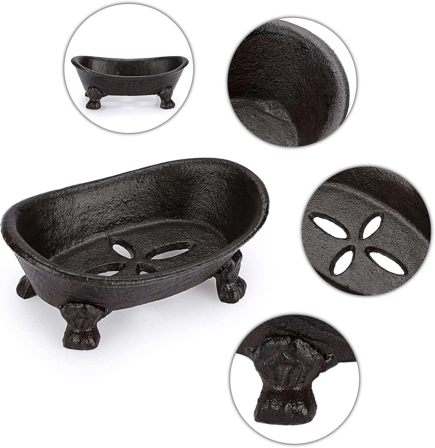 Heavy Duty Vintage Metal Drainable Sponge Soap Tray Bar / Brown