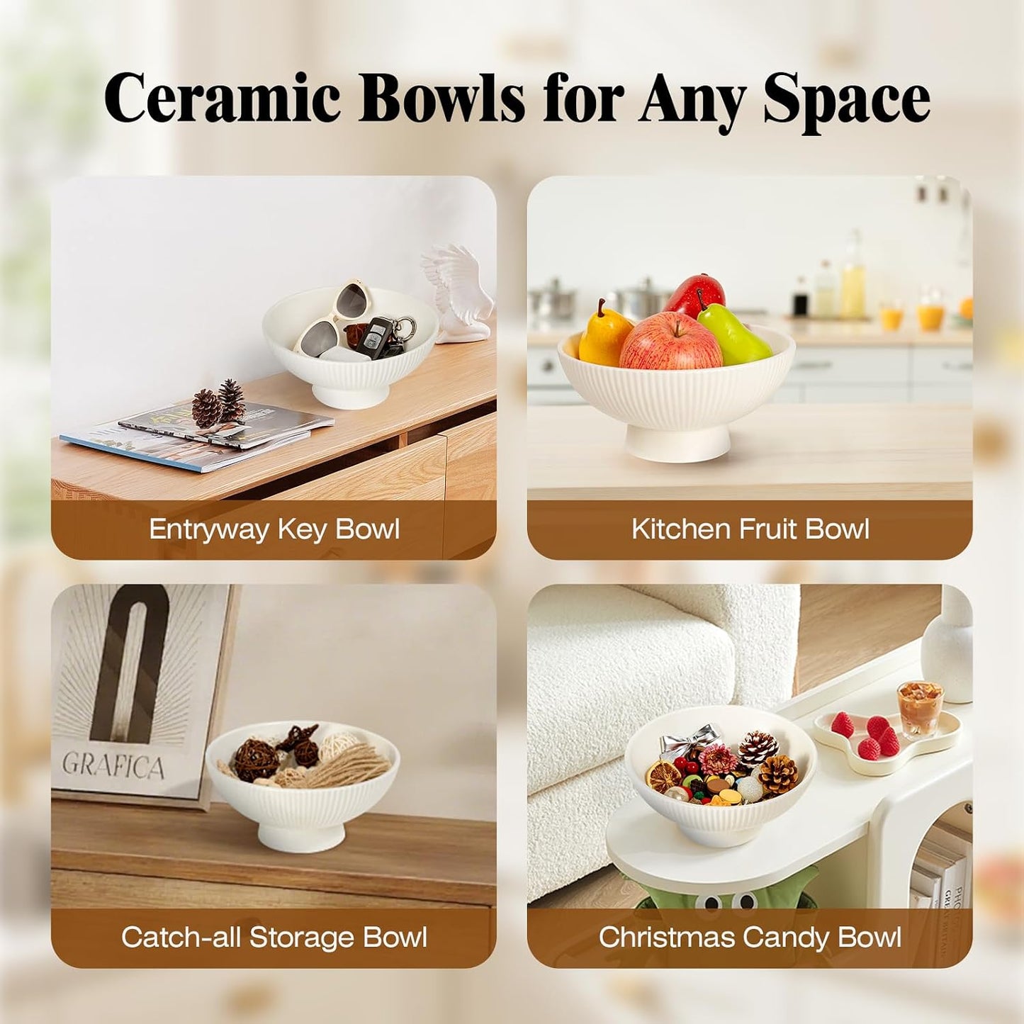 Decorative Bowl Fruit Bowl / Cream White / Modern / 8 Inch