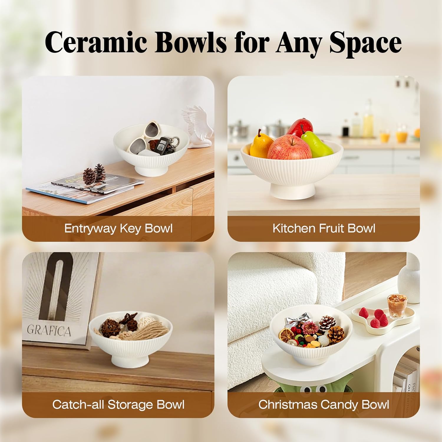 Decorative Bowl Fruit Bowl / Cream White / Modern / 8 Inch