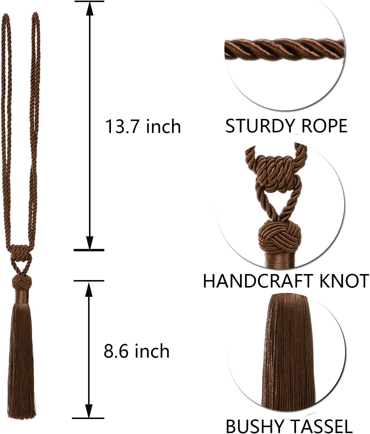 BEL AVENIR 4 Pack Curtain Tiebacks Hand-Woven Tassels Holdbacks | Dark Coffee, Elegant, Home Decorative Tassels Ties