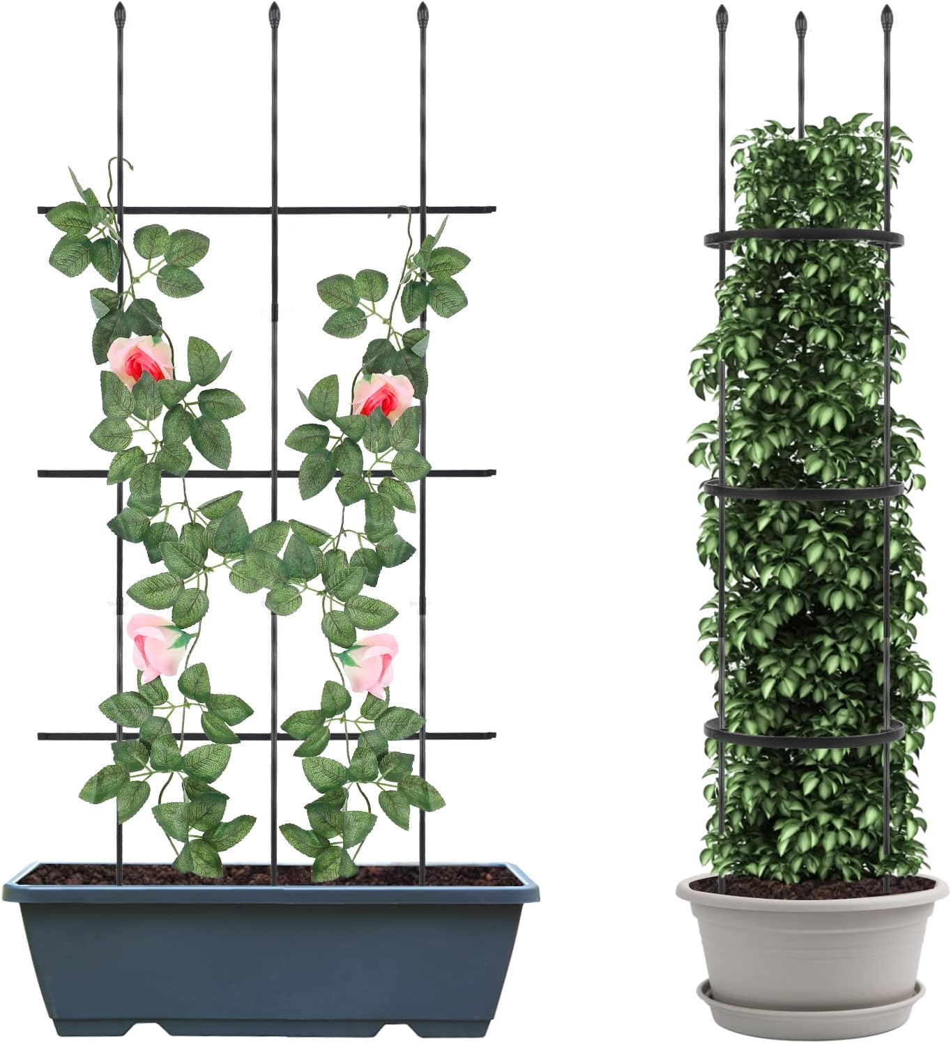 2 Pack Garden Trellis, 2 in 1 Plant Cages & Supports for Vines Crop, Potted/Climbing Plants Indoor Outdoor, Plant Stake