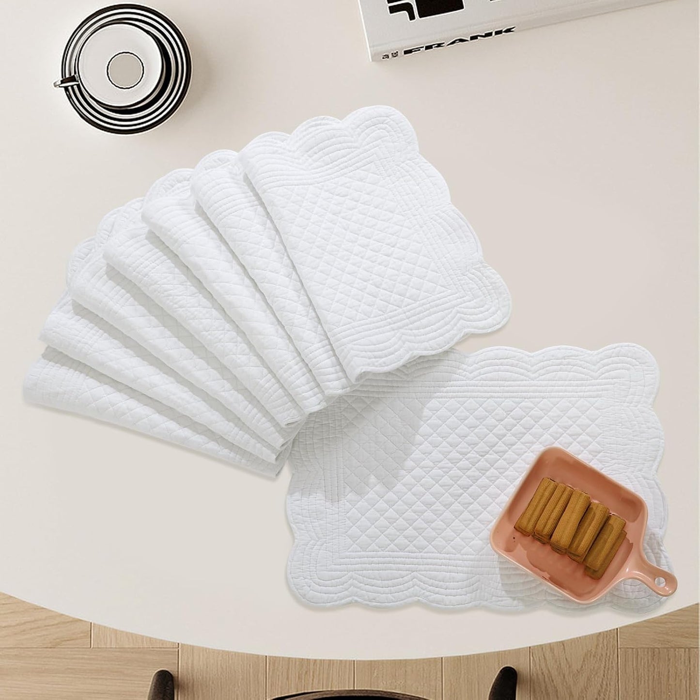 100% Cotton Quilted Placemats Set of 6,Washable Cloth Table Placemats for Kitchen & Dining Table