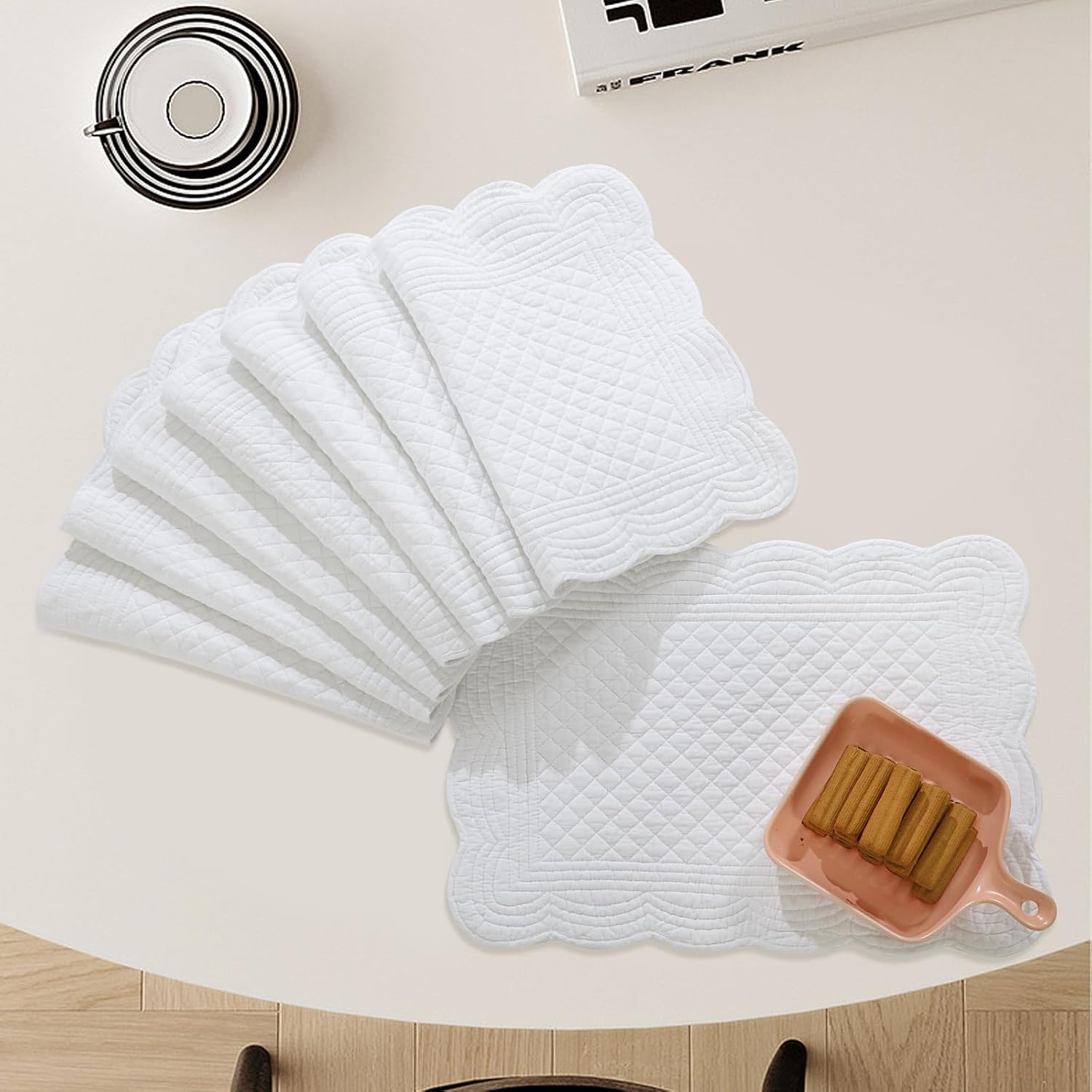 100% Cotton Quilted Placemats Set of 6,Washable Cloth Table Placemats for Kitchen & Dining Table