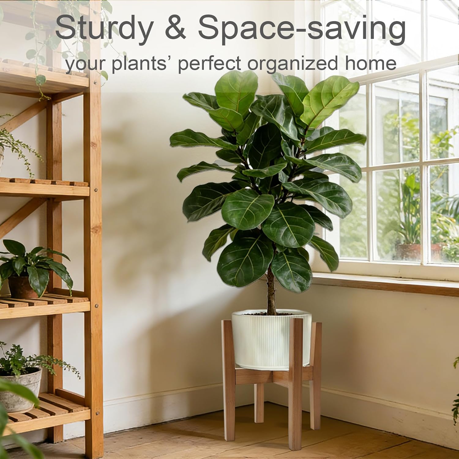 Bamboo Plant Stand Indoor / Natural / 12 Inch