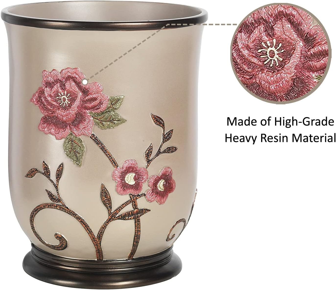 Zahari Home 2pc Larrisa Floral Bathroom Decor Set Waste Basket for Bathroom & Tissue Cover Modern Classic Contemporary