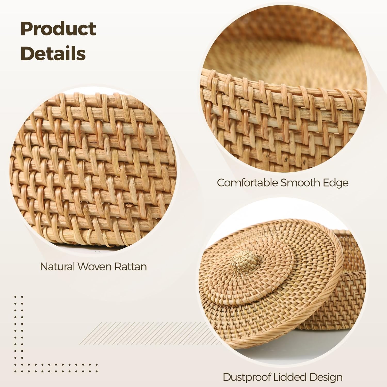 Rattan Basket / Lidded Wicker Storage Basket for Organizing / Natural