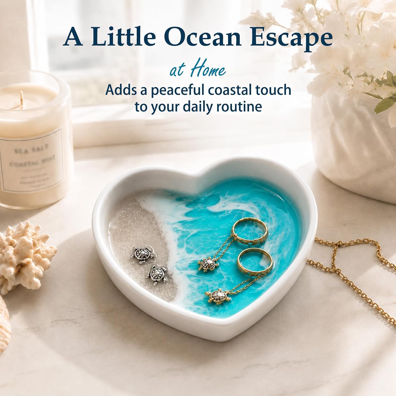 Handmade Resin Heart Shaped Ocean Trinket Holder