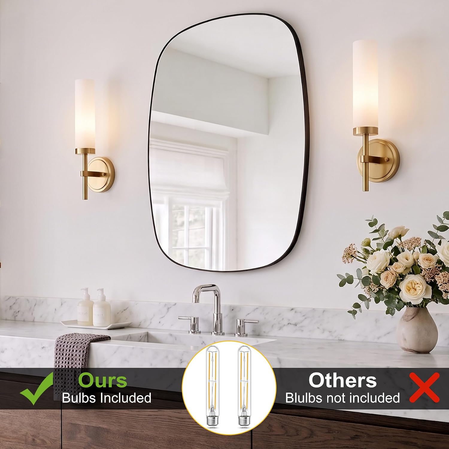 Wall Sconces Set of Two, Bathroom Sconces Wall Lighting LED Vanity Lights | Bulbs Included, Opal White Glass Shade