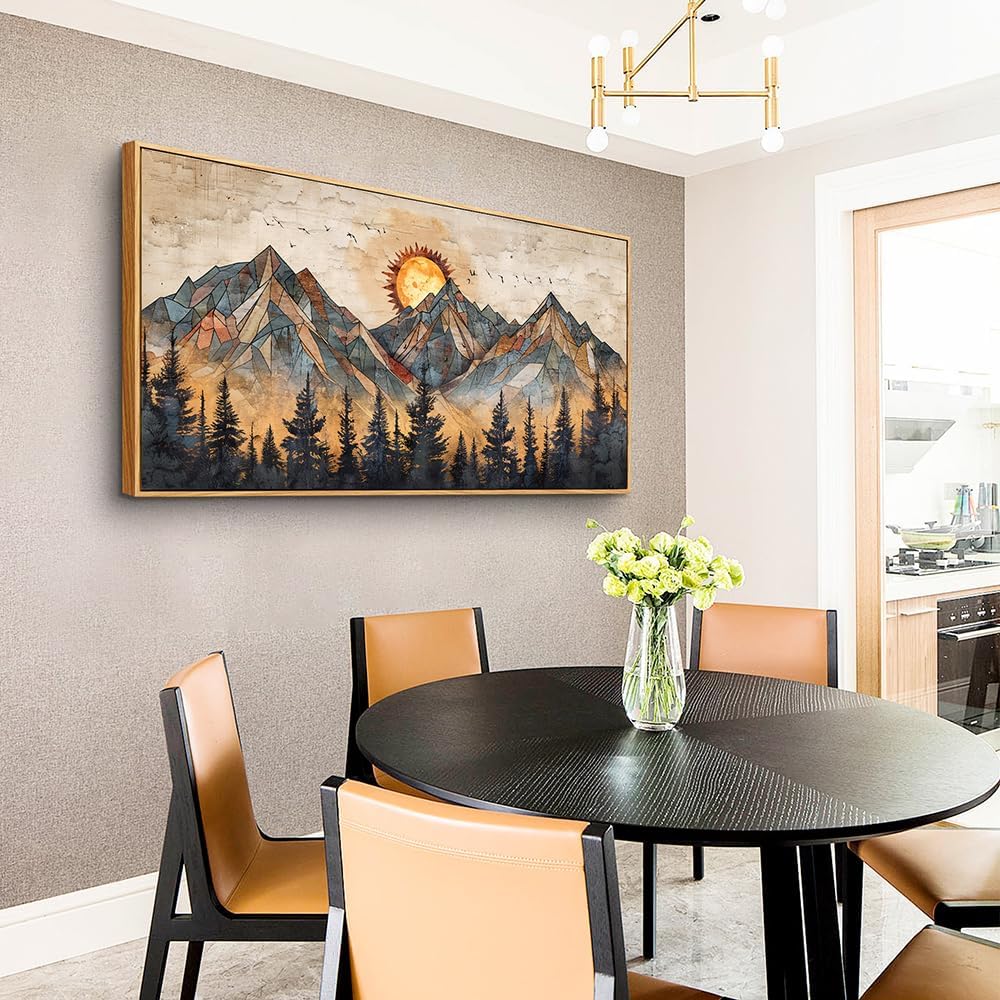 Wood Framed Wall Art / 40"L x 20"W / Abstract Mountain Wood Framed