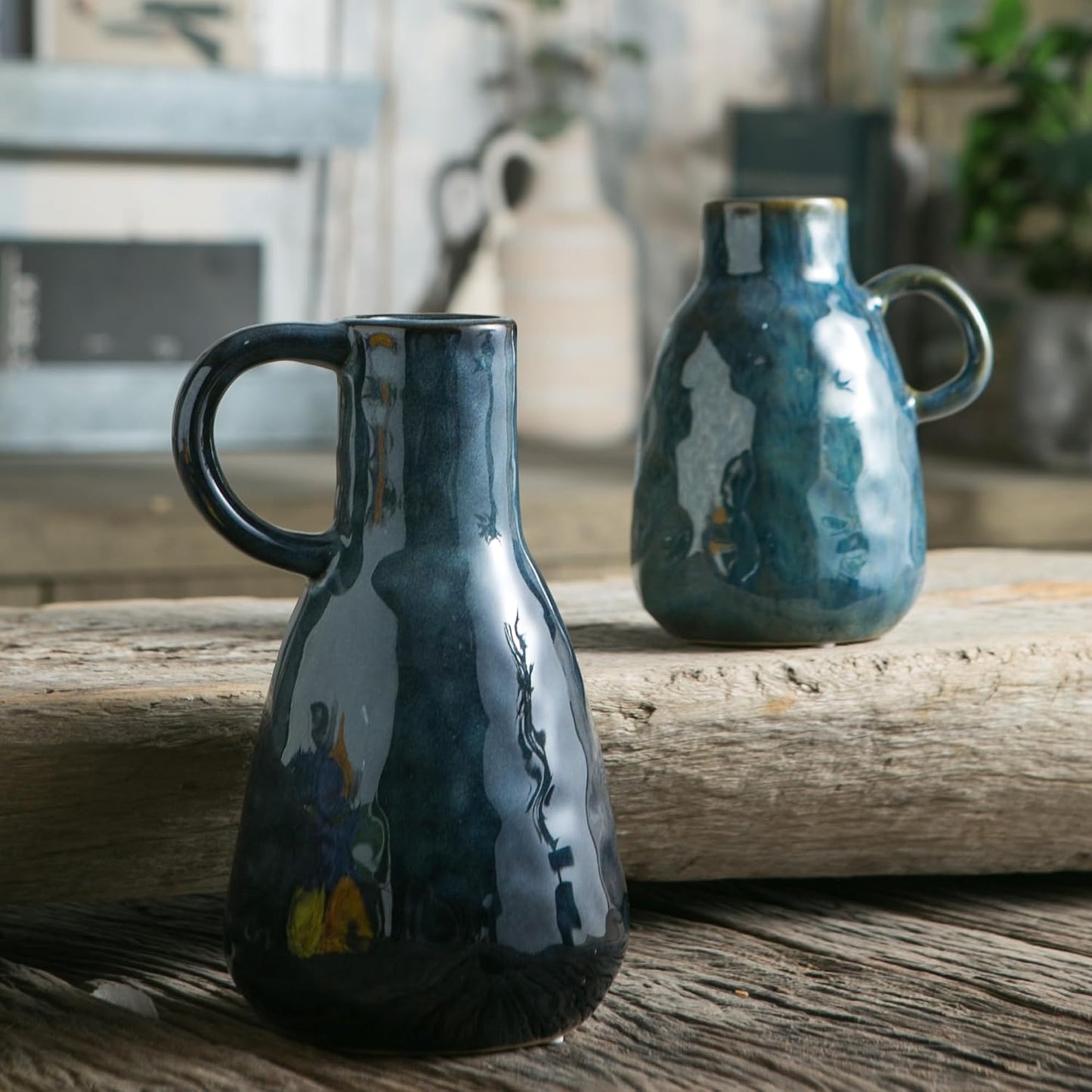 Ceramic Vase / Decorative Clay Vase Modern Farmhouse / Blue / Set of 2