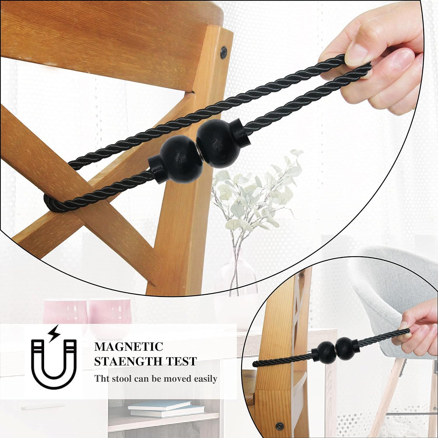 6Pcs Magnetic Curtain Tiebacks Modern Handmade Rope Curtain Tie Backs Black | Decorative Drapes Weave Holdbacks for