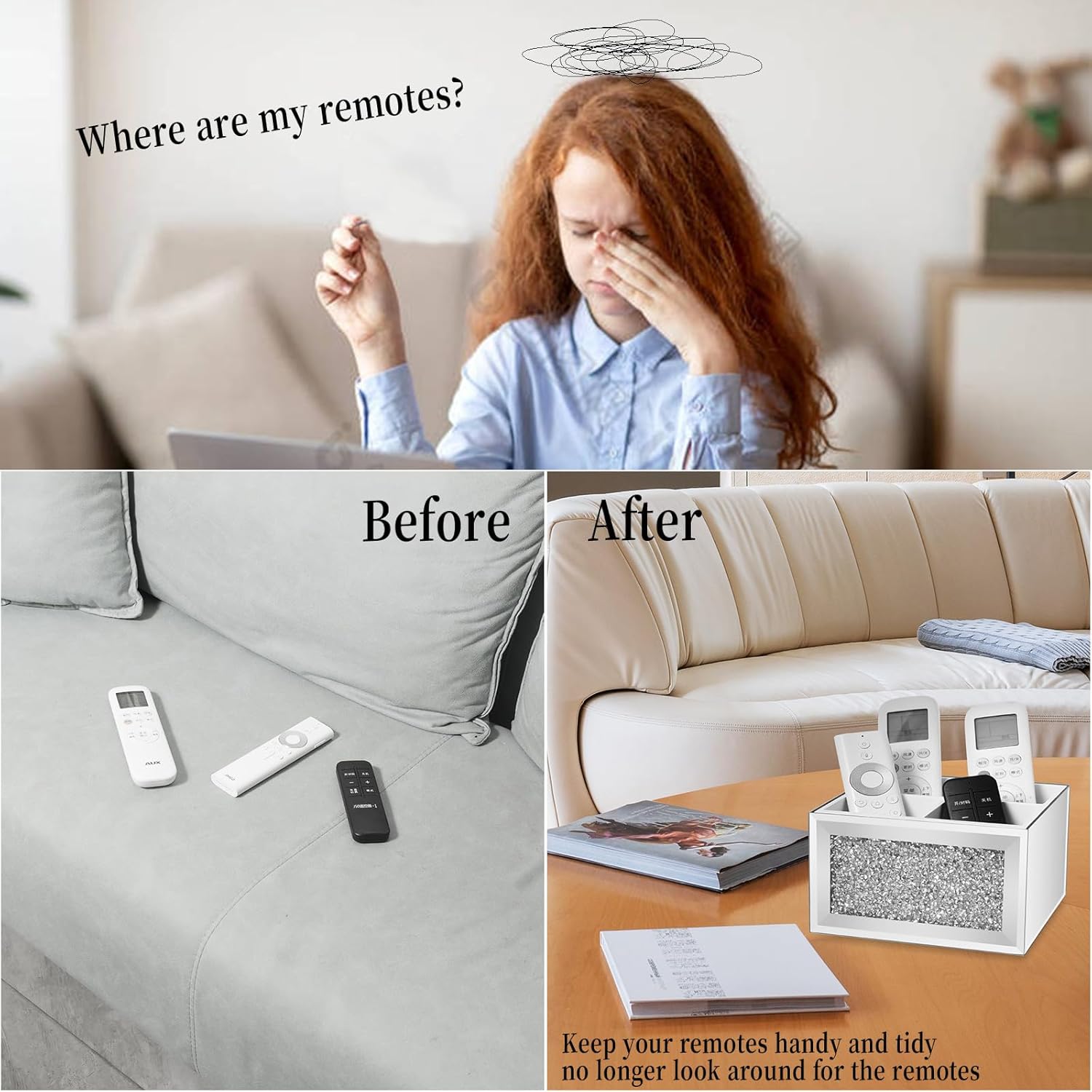 360 TV Remote Control Holder Caddy Storage / Rotating / Silver