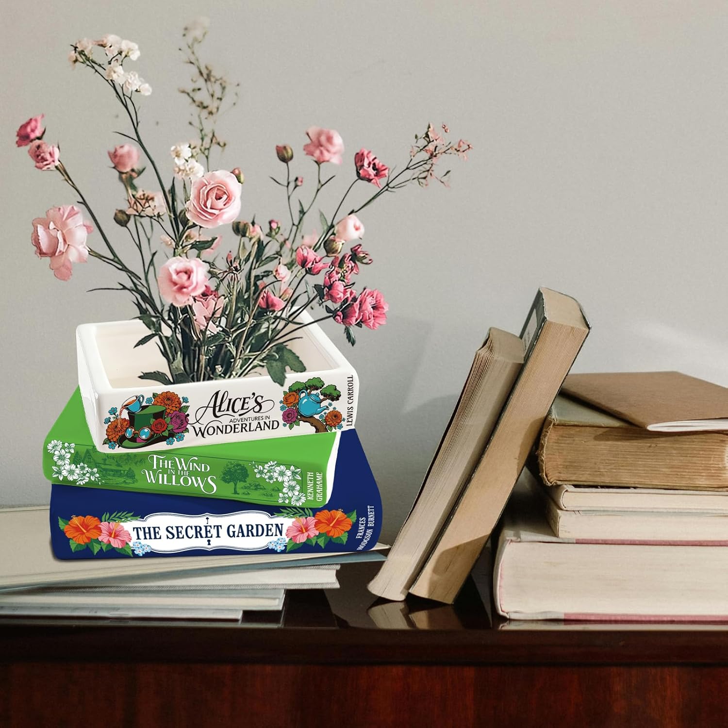 Small Book-Shaped Ceramic Planter for Flowers / Navy Green
