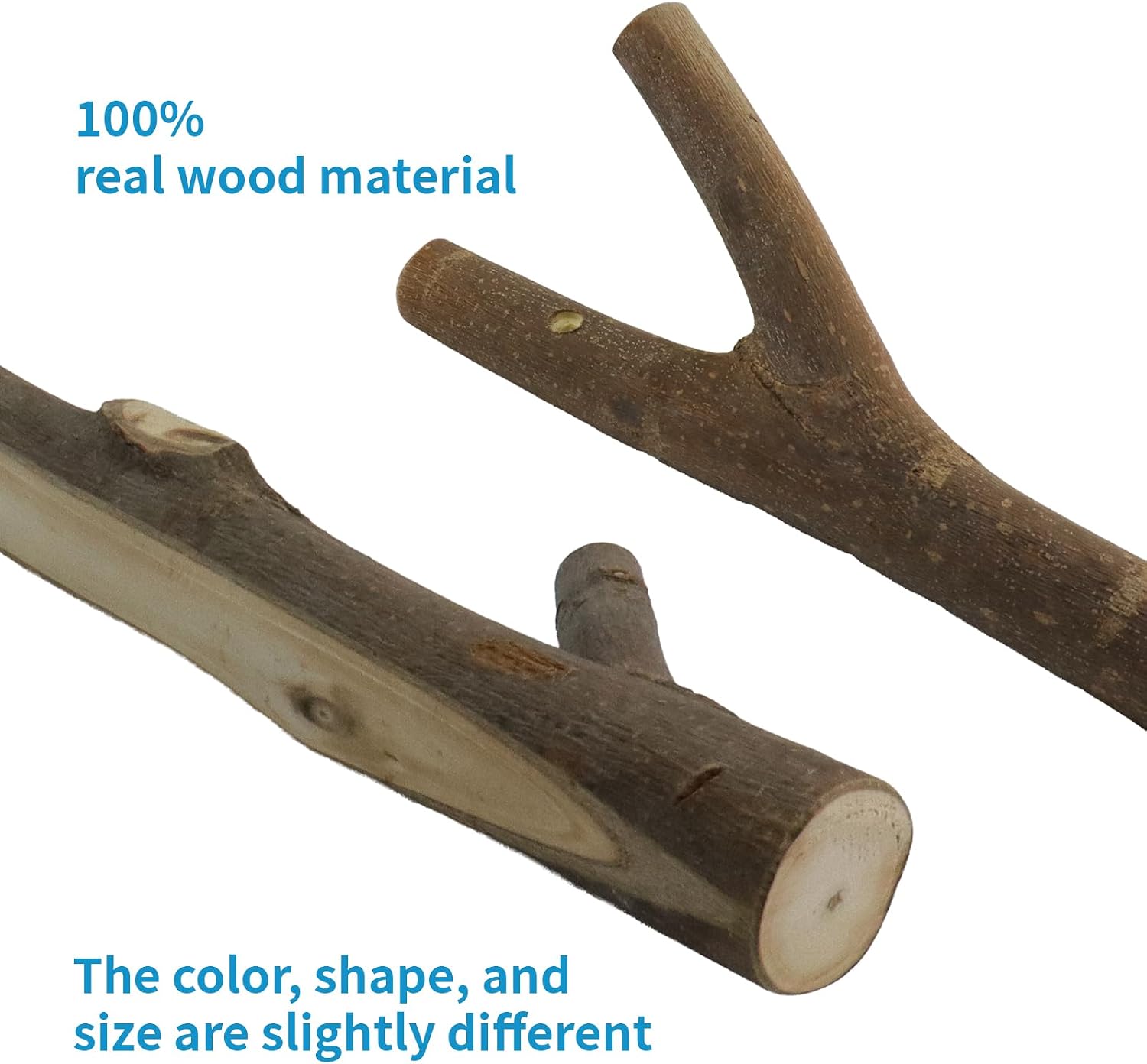 Real Wood Tree Branch Double Wall Hooks / 2-3cm Double Hooks / with Bark / Set of 2